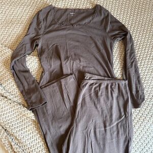 Women's Pointelle Gap Brown Sleepwear Set